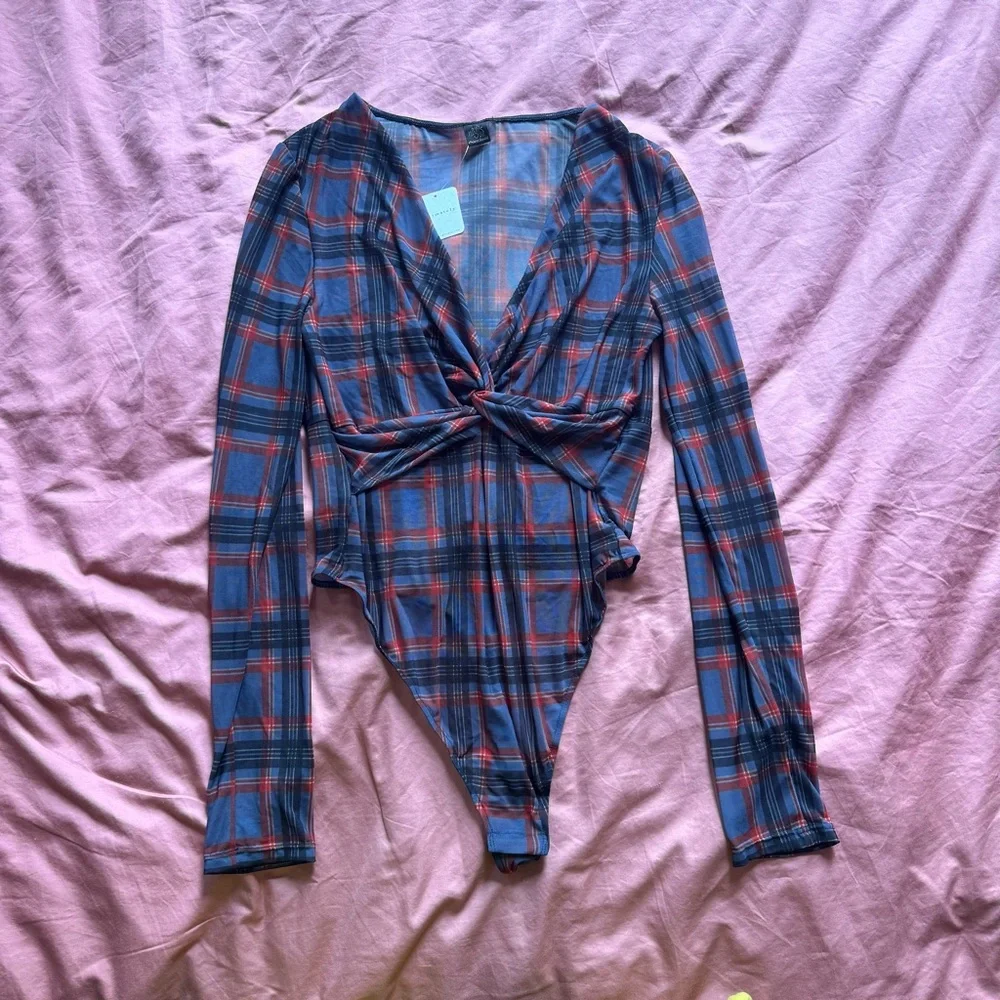 NWT Free People Only Hearts Lake District Twist Body Blue Plaid XL Mesh - Picture 4 of 5
